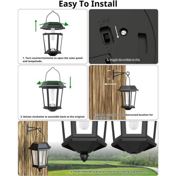 Solar Lanterns Outdoor Waterproof, Hanging Solar Lights with Glass Shade - 2 - Picture 6 of 7
